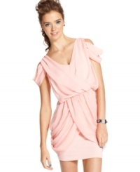 Gentle draping in every direction fills this party dress with soft, ethereal style! From Material Girl.