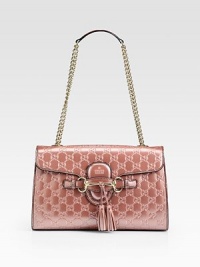 With picturesque construction and room to spare, the Emily shoulder bag begs to extend her daytime hours into the night.Light pink shiny microguccissima leatherLight pink shiny leather trimLight fine gold hardwareSingle chain strap with leather shoulder panel