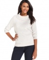 For a cozy look that's still chic, choose this three-quarter-sleeve petite sweater from Charter Club -- featuring a lightly heathered fabric and ribbing at the cuffs and hem.