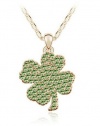 Fashionable Gold Tone Green Chain Swarovski Crystal Clover Flower Pendant Necklace Nature Girl Charm