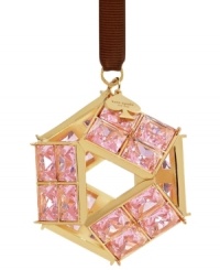 Merry treasure. Pink crystal gems set in radiant gold make this kate spade new york Christmas ornament a sight to behold every holiday.