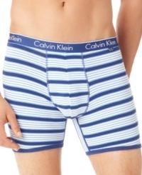 Color up your style underneath with these striped boxer briefs from Calvin Klein.