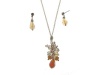 Jewelry Set, Champagne Cluster Pendant Glass Bead Necklace and Drop Earrings Set