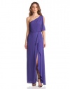 BCBGMAXAZRIA Women's Kendal One Shoulder Gown With Cascade, Persian Blue, 4