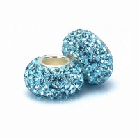 Set of 2 - Bella Fascini Aqua Blue Pave Bling Beads - Made with Authentic Swarovski Crystal Elements - Solid Sterling Silver Core Fits Perfectly on Chamilia Moress Pandora and Compatible Brands