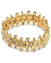 A textured body makes a statement on this golden bracelet from RACHEL Rachel Roy. Embellished with crystal accents. Crafted in worn gold tone mixed metal. Approximate diameter: 2-1/2 inches.