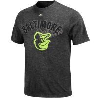 MLB Majestic Baltimore Orioles Neon Logo Heathered T-Shirt - Charcoal