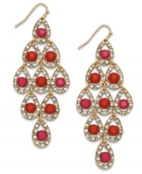 Lady in red. INC International Concepts' adds just the right touch of crimson to these stunning chandelier earrings with plastic and glass beads. Set in 12k gold-plated mixed metal on fishwire. Approximate drop: 3-1/2 inches.