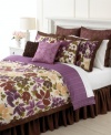 An oasis of color and comfort are waiting to be explored in Martha Stewart Collection's Paradiso comforter set. Tropical flowers bloom in happy shades of plum, scarlet and blush, while the ornate, ribbon-accented European sham and a pleated bedskirt complete the look with pure elegance. (Clearance)