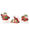 Watch a snowball fight unfold between frosty friends in this tumbling trio from Fitz and Floyd. Arrange on a windowsill, desk or mantel for a touch of seasonal cheer.