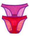 A sexy sheer mesh bikini with contrast lace trim and new fashion colors and prints!