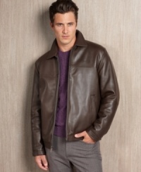 If classy and laid-back is the look you're going for, this leather jacket from Perry Ellis is your answer.