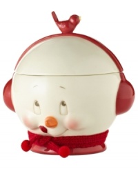 Too sweet, this irresistible snowman candy dish has chocolate and peppermints on the brain. With a cardinal-red handle and knit scarf, from Department 56.