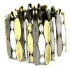 City Gypsies X-Wide Edgy Tri-Tone Glam Stretch Bracelet Gold, Silver & Hematite Tone