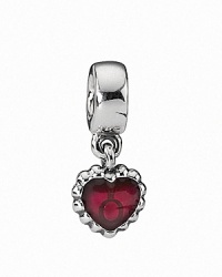 A timeless charm featuring the PANDORA logo on a dangling sterling silver and red enamel heart.