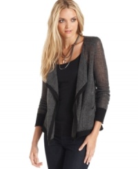 Mesh knit and a sleek draped silhouette make this DKNY Jeans petite cardi look so easy to wear!