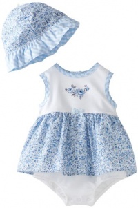 Little Me Baby-girls Newborn Belle Popover and Hat, Blue Floral, 9 Months