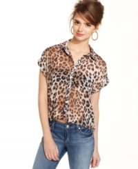 For style that's oh-so fierce, turn to Eyeshadow's animal-print button-down top: a savage spin on the season's favorite sheer blouse!