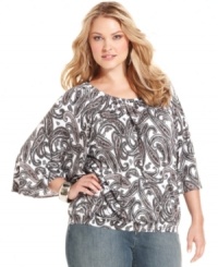 Team your go-to jeans with MICHAEL Michael Kors' plus size peasant top, flaunting a vivid paisley-print! (Clearance)