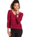 The marled-knit sweater gets a festive makeover with this sequin-bedecked, three-quarter sleeve style from Oh!MG.