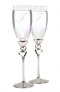 Hortense B. Hewitt Wedding Accessories Entwined Hearts Silver-Plated Champagne Flutes, Set of 2