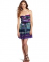 As U Wish Juniors Tribal Print Strapless Dress, Purple, Large