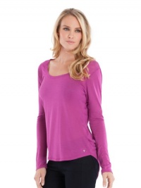 GUESS Long-Sleeve Boyfriend Scoop-Neck Top, BRIGHT FUCHSIA (SMALL)