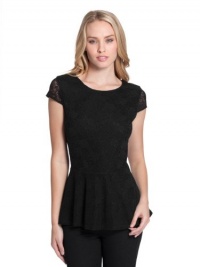 GUESS Peplum Lace Top, JET BLACK (MEDIUM)