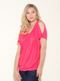 GUESS Whisper Short-Sleeve Top - Solid, ELECTRIC ROSE (XS)