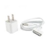 White Color Multifunctional USB Wall Charger + Data Sync & Power Charge Cable for iPhone 4 / iPhone 3G / iPod Touch / iPod Nano / iPod Shuffle