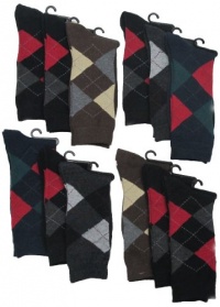 Men's Argyle Dress Socks 12 Pair Cotton Blend Color Variety 10-13