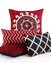 Captivating at a glance, this INC International Concepts Ikat decorative pillow features rich red hues that provide a graphic punch of color to your bedding ensemble.