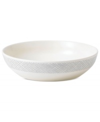 Effortlessly chic, the Simplicity pasta bowl by Vera Wang Wedgwood features a minimalist shape in casual porcelain lined with neutral gray and cream.