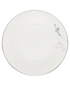 Birch branches grow around this pure white porcelain saucer from Noritake dinnerware. The dishes of this set turn formal tables into serene landscapes. The contemporary design is refined in polished platinum with a breezy, all-natural beauty.