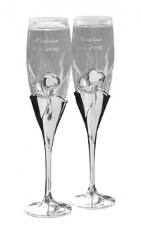 Hortense B. Hewitt Wedding Accessories Bling Hearts Champagne Toasting Flutes, Set of 2