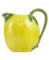 Irresistibly bright, fun and teeming with figural detail, the Lemon pitcher from Martha Stewart Collection goes a long way in reviving casual kitchens and tables.