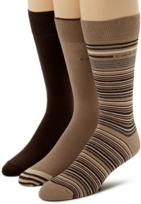 Calvin Klein Men's 3 Pack Stripe Crew Socks, Deep Khaki/Tarmac, 7-12