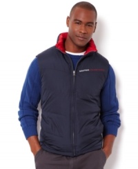 Grab a cool lightweight layer for fall with this sharply styled vest from Nautica.