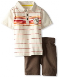 Calvin Klein Baby-Boy's Infant Orange Stripes Polo Shirt With Shorts, White, 12 Months