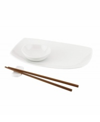 Feature modern elegance on your menu with the Classic Fjord sushi set from Dansk's collection of serveware and serving dishes. The set serves up glossy white porcelain in fluid shapes to keep tables looking totally fresh. With wooden chopsticks.