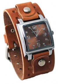 Nemesis #BB516B Men's Brown Wide Leather Cuff Band Analog Brown Dial Watch