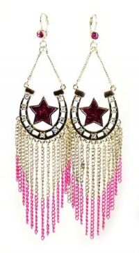 Betsey Johnson Flights of Fancy Horse Shoe and Multi-Chain Fringe Chandelier Drop Earrings