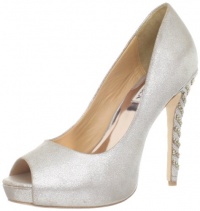 Badgley Mischka Women's Vixen Peep-Toe Pump,Platinum Metallic Leather,6.5 M US