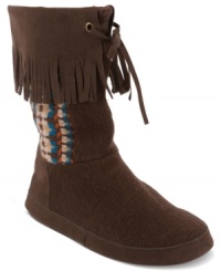 Fringe details and a cute colorful pattern make the Noel booties from Muk Luks a stylish and welcome addition to any shoe collection.