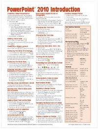 Microsoft PowerPoint 2010 Introduction Quick Reference Guide (Cheat Sheet of Instructions, Tips & Shortcuts - Laminated Card)