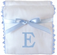 Princess Linens Garden Pique Burp Pad Set - White with Light Blue Rick Rack Trim-E