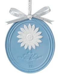 The embodiment of grace, the 2012 annual Christmas ornament from Wedgwood is crafted of fine powder-blue porcelain with an elegant snowflake bas relief. Engraved with the date and Wedgwood symbol.