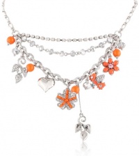 Betsey Johnson Iconic Coral Glam Flower Multi-Charm Necklace