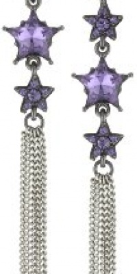 Betsey Johnson Iconic Celestial Crystal Heart And Tassel Linear Earrings