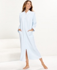 The coziness of terry cloth. Relax freely in this robe by Miss Elaine, featuring a zip-up front for easy on and off.